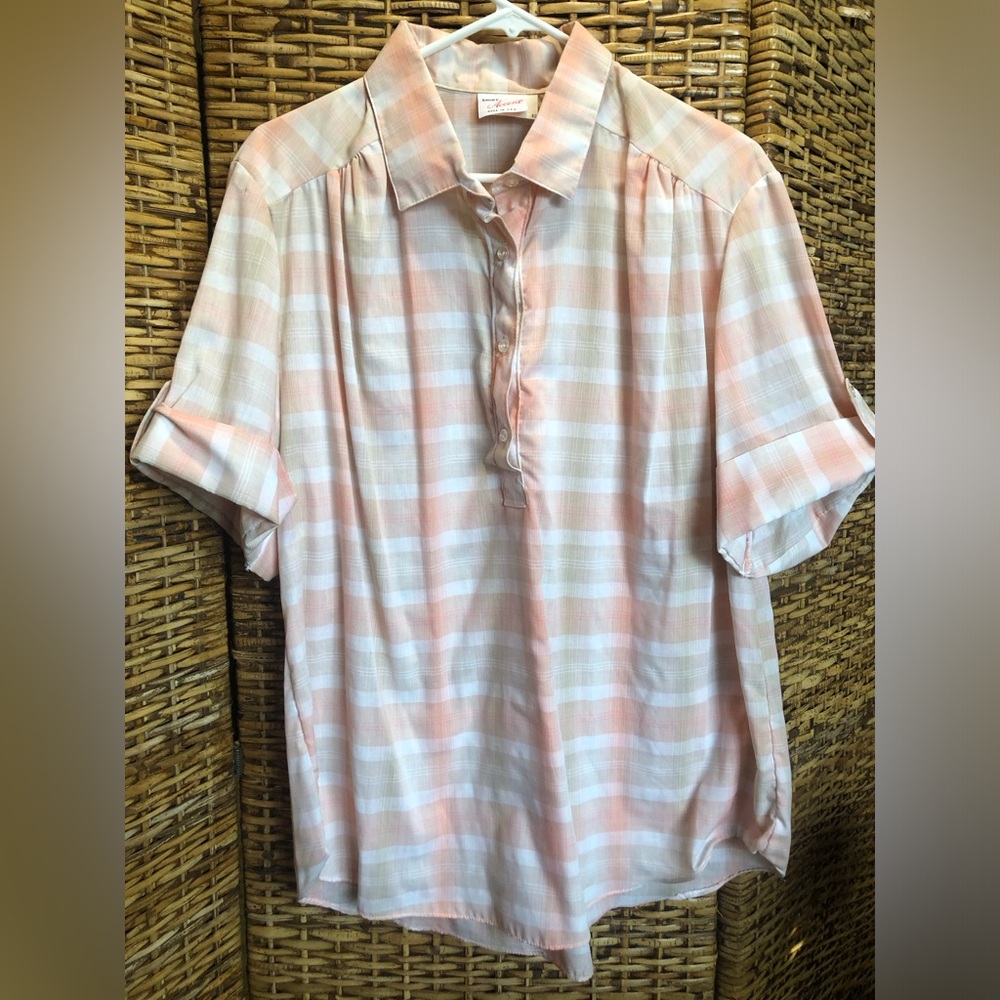 Vintage Women’s Peach Plaid Blouse